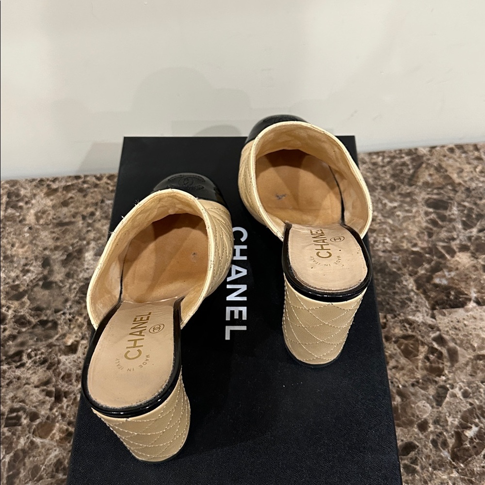 CHANEL Quilted Mules - Black and Cream - Picture 6 of 7